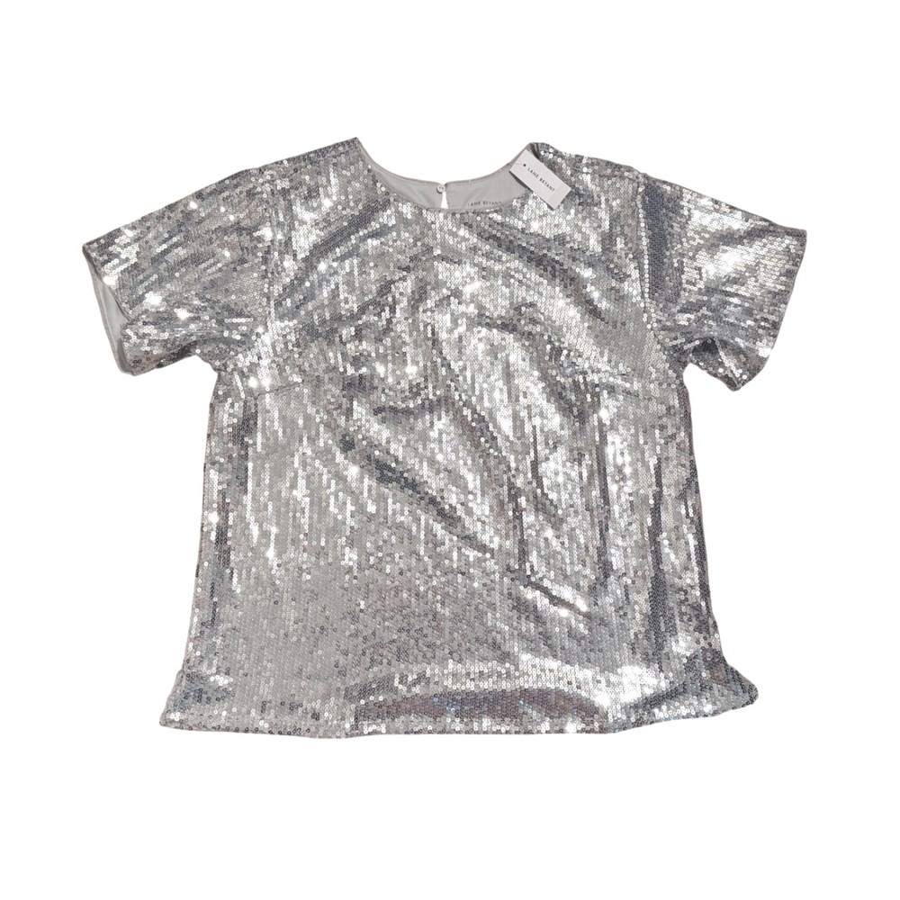 Lane Bryant Silver Sequin Short Sleeve Top Blouse Size 14 NWT Holiday Party NYE